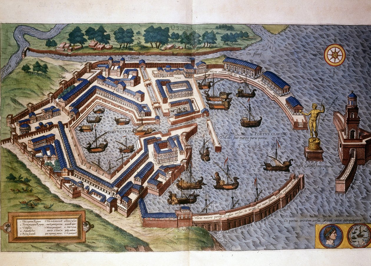 Ostian satama (Ostia) Ancient, Atlas Bram ja Hopely tekijältä Georg Braun and Hogenberg Franz