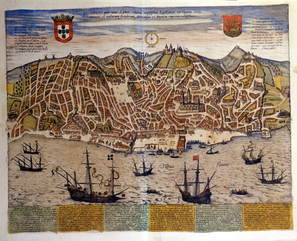 Näkymä Lissaboniin 1500-luvun lopulla. Braun & Hogenbergin Atlas "Civitates Orbis Terrarum". tekijältä Georg Braun and Hogenberg Franz
