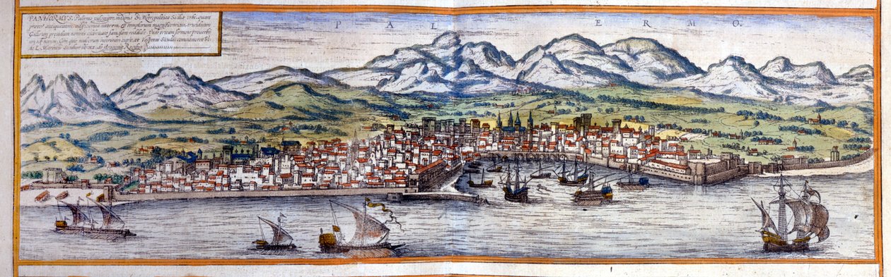 Näkymä Palermoon Sisiliassa. Braunin ja Hogenbergin atlas tekijältä Georg Braun and Hogenberg Franz