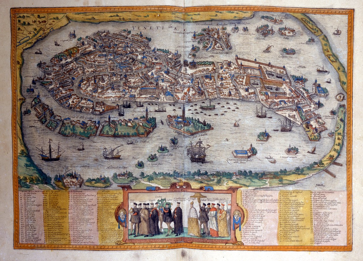 Näkymä Venetsiaan Braunin ja Hogenbergin Civitates Orbis Terrarum -atlasista tekijältä Georg Braun and Hogenberg Franz