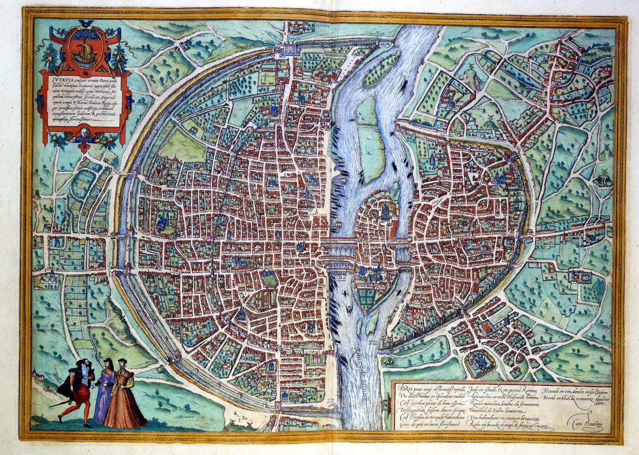 Näkymä Pariisin kaupunkiin 1500-luvun lopulla. Atlas de Braun & Hogenberg, Amsterdam tekijältä Georg Braun and Hogenberg Franz