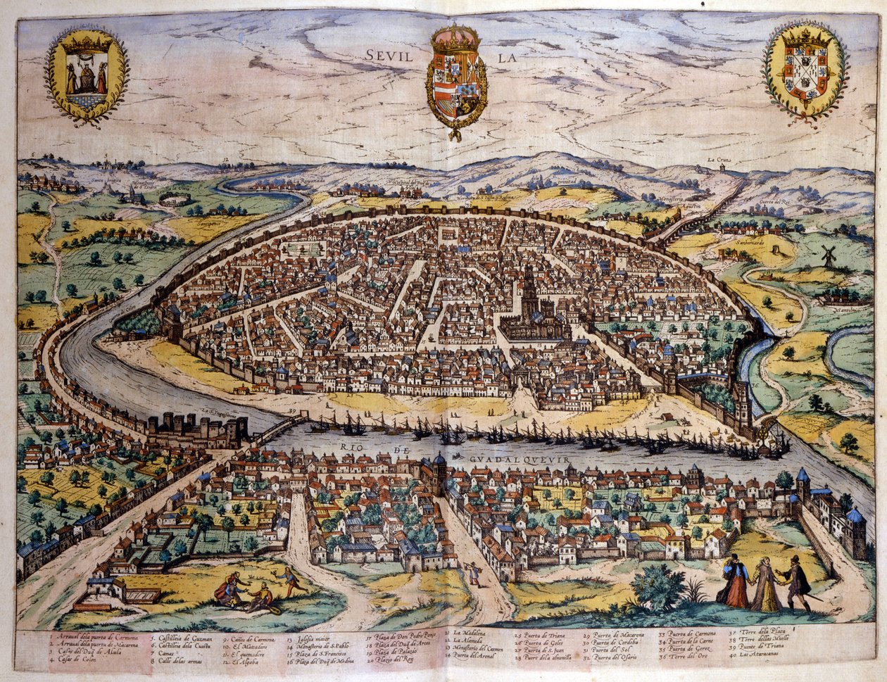 Näkymä Sevillaan Braunin ja Hogenbergin atlasilta tekijältä Georg Braun and Hogenberg Franz