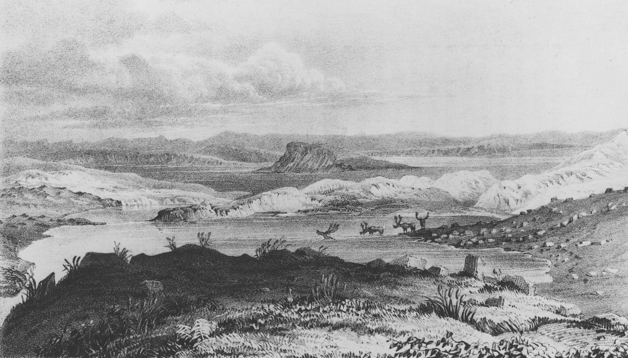 Sussex-järvi, Thlew-ee-cho -joen lähde, 1836. tekijältä George Back