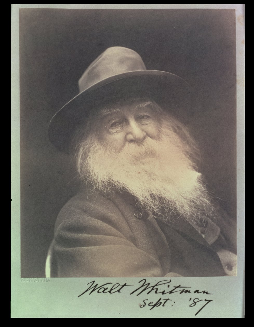"Nauraava filosofi", muotokuva Walt Whitmanista (1819-91) syyskuussa 1887 tekijältä George C. Cox