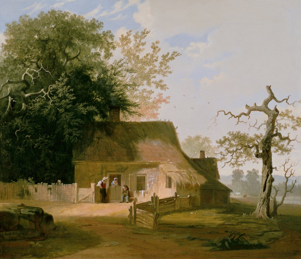 Mökkimaisema, 1845 tekijältä George Caleb Bingham