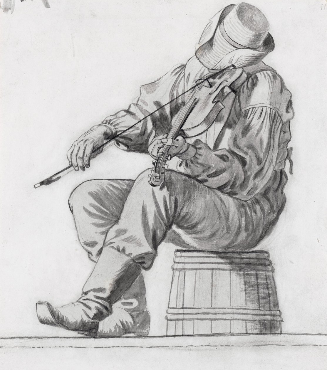 Fiddler (tutkimus The Jolly Flatboatmenille) (recto) tekijältä George Caleb Bingham