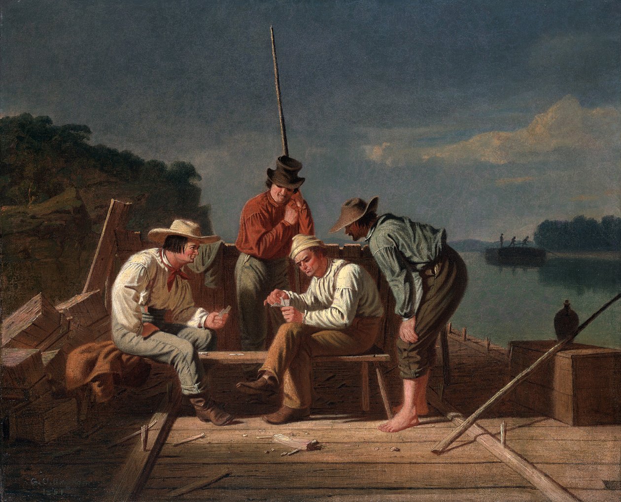 Vaikeuksissa, tai Mississippin lautturit kortilla, 1851 tekijältä George Caleb Bingham