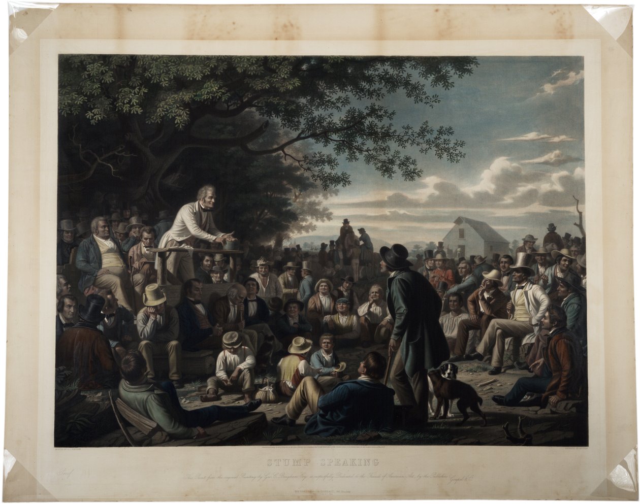 Stump Speaking, 1856 (käsinvärinen mezzotint) tekijältä George Caleb Bingham