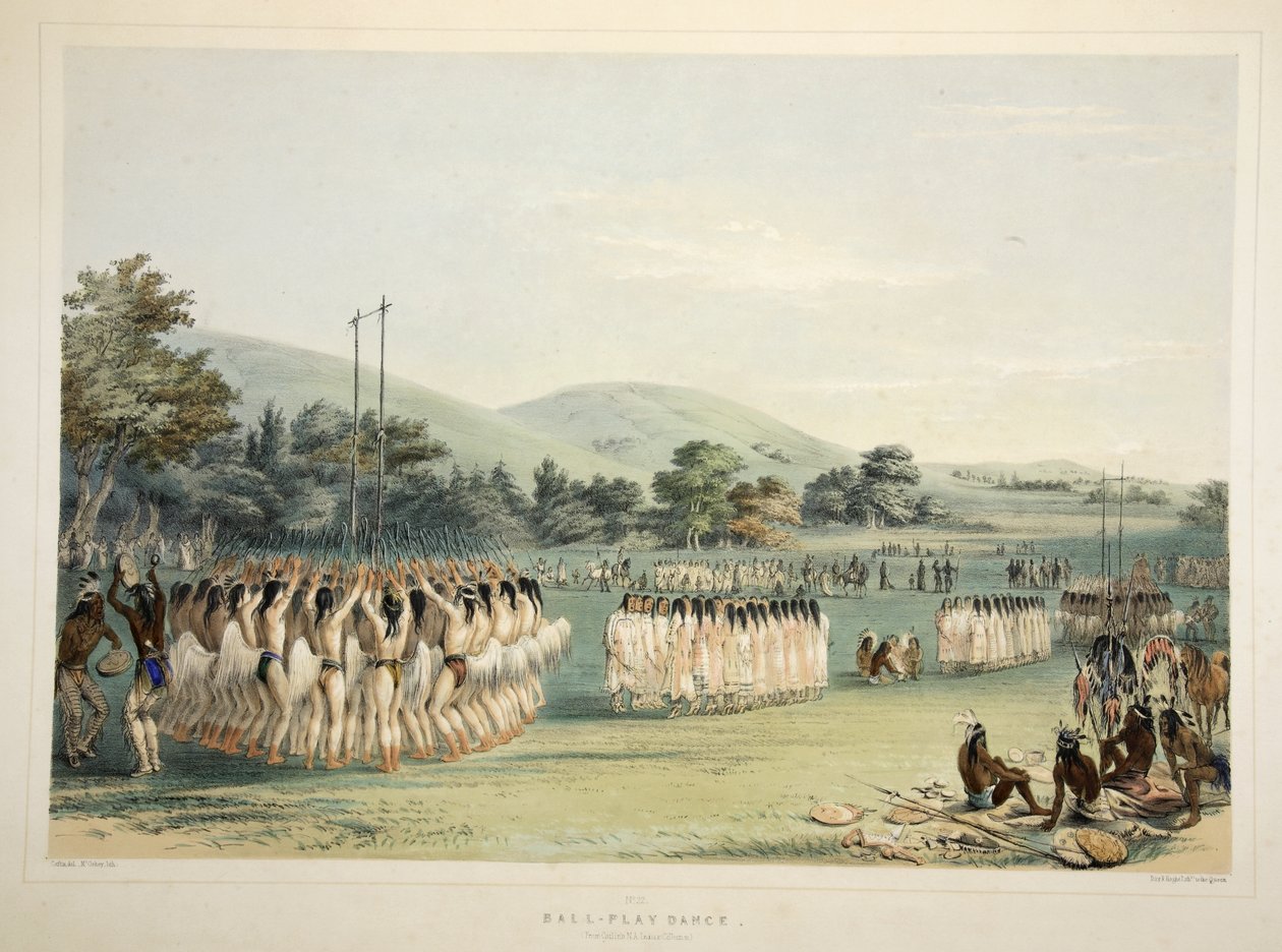 Ball-Player Dance, Catlins North American Indian Portfoliosta. Metsästyskohtauksia ja huvituksia Kalliovuorista ja Amerikan preeriasta, pubi. 1845 tekijältä George Catlin