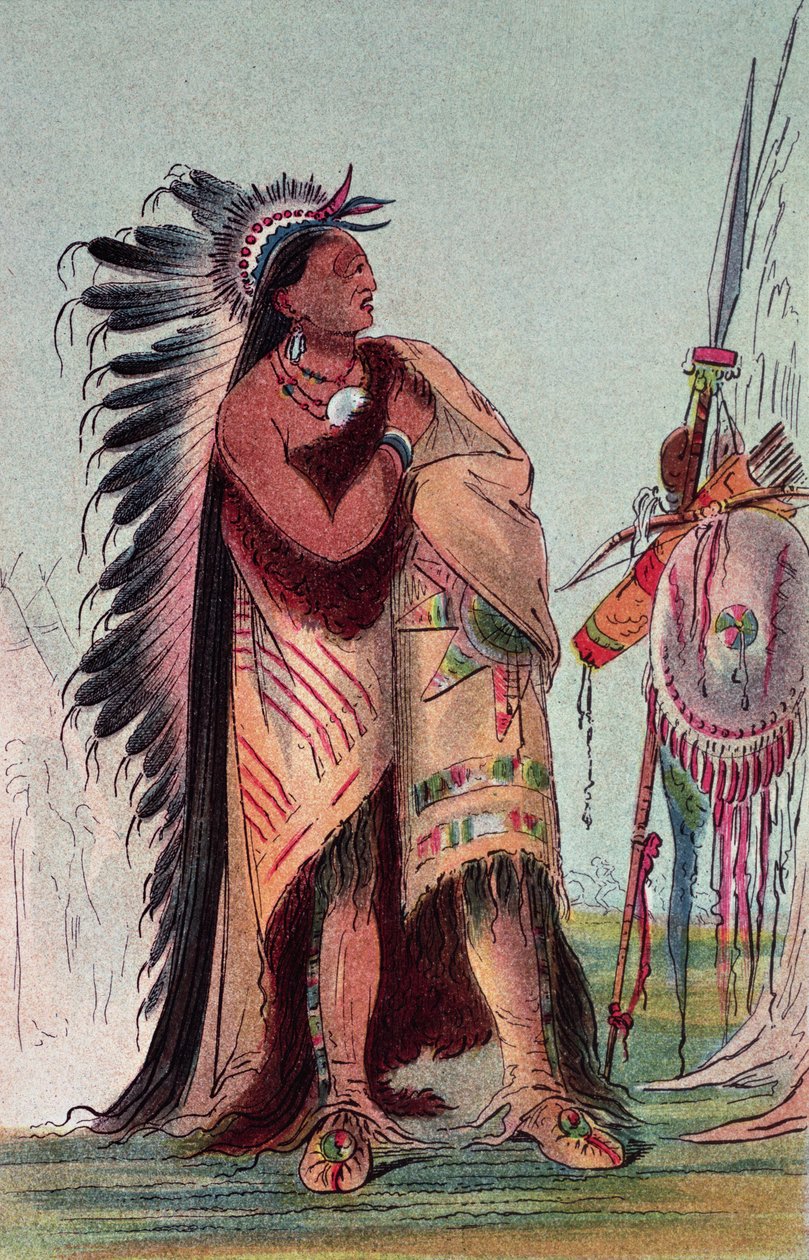 Crow Indian Pa-Ris-Ka-Roo-Pa, "The Two Crows" (käsinvärinen lito) tekijältä George Catlin