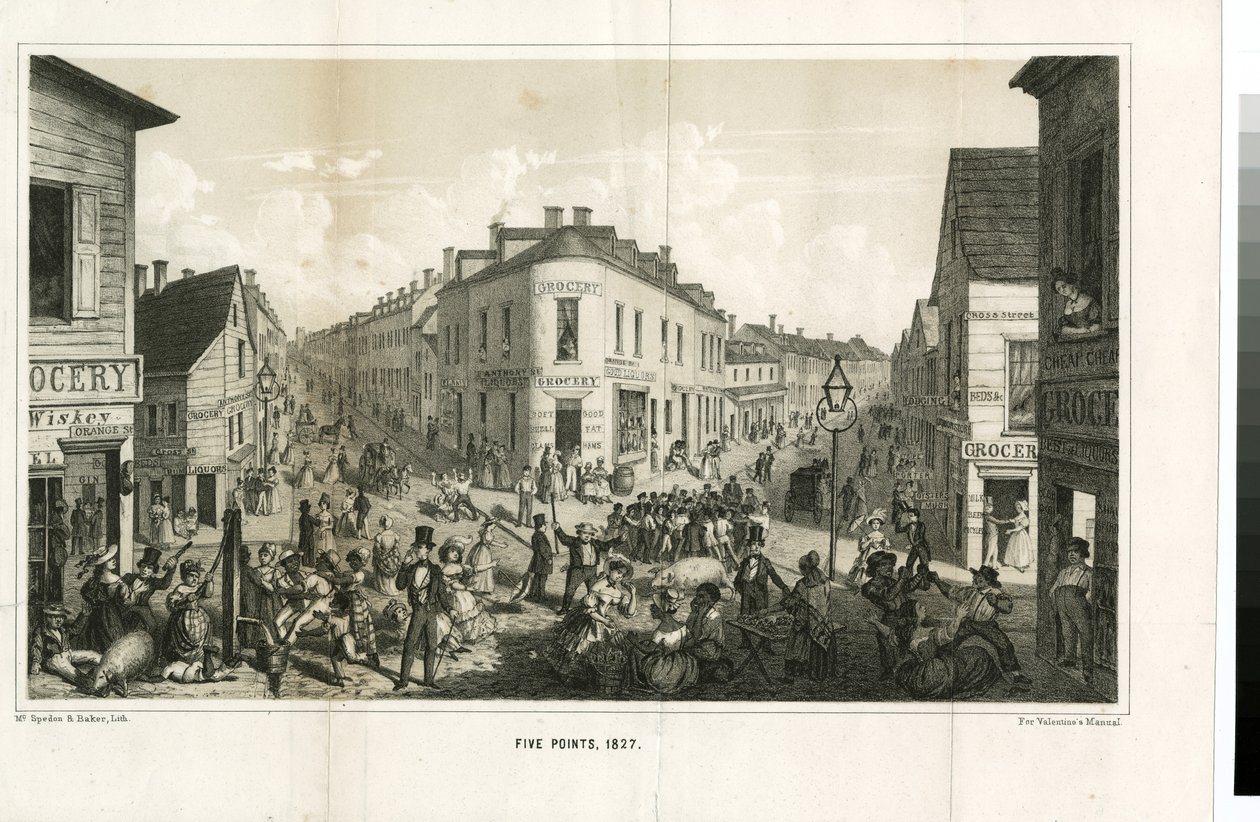Five Points, 1827, kaiverrus McSpedon und Baker, 1855 tekijältä George Catlin