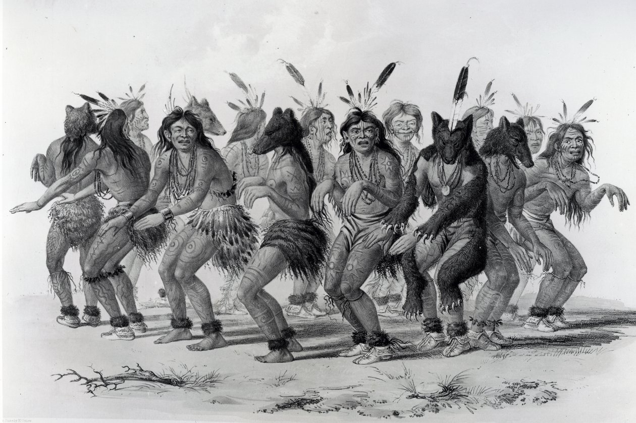 Native American Bear Dance, kaiverrus John McGahey tekijältä George Catlin
