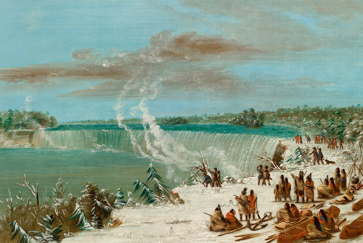 Niagaran putousten kiertäminen Table Rockissa, 1847- 48. tekijältä George Catlin