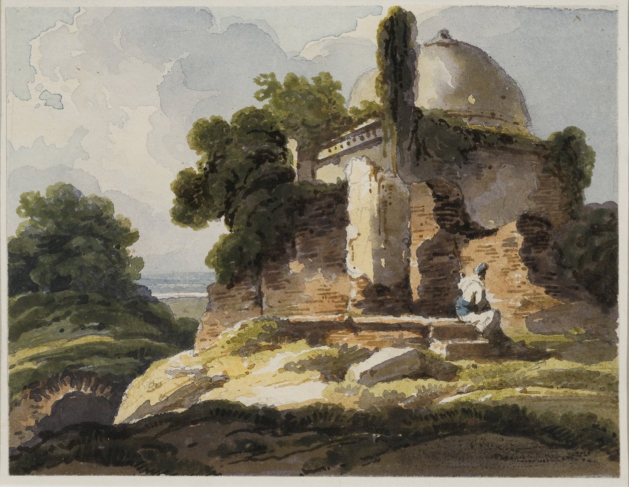 Maisemanäkymä muslimikupolisella haudalla, 1819 (wc paperilla) tekijältä George Chinnery