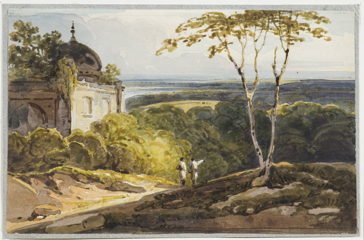 Maisemanäkymä muslimikupolisella haudalla, 1819 (wc paperilla) tekijältä George Chinnery