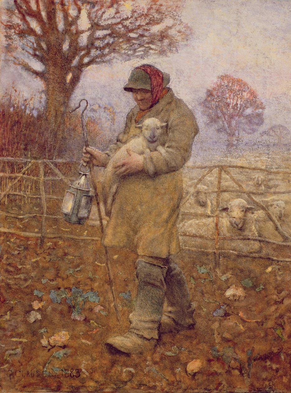 Paimen karitsan kanssa, 1883 tekijältä George Clausen