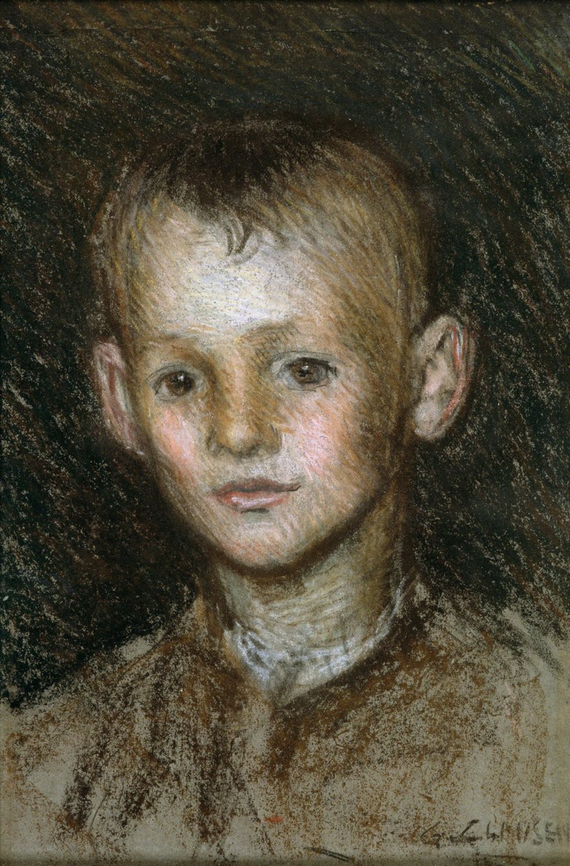 Maalaispojan tutkimus (pastelli paperille) tekijältä George Clausen