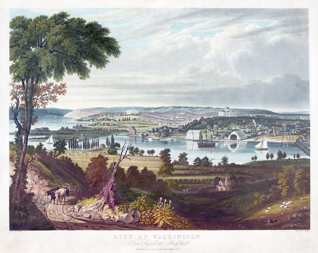 Washingtonin kaupunki Beyond the Navy Yardista, kaiverrus William James Bennett (1787-1844) n. 1834 tekijältä George Cooke