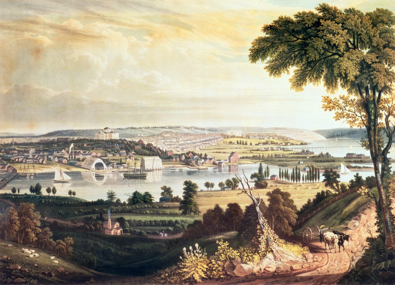 Washingtonin kaupunki Navy Yardin takaa, kaiverrus William James Bennett, n. 1824 (akvatinta) tekijältä George Cooke