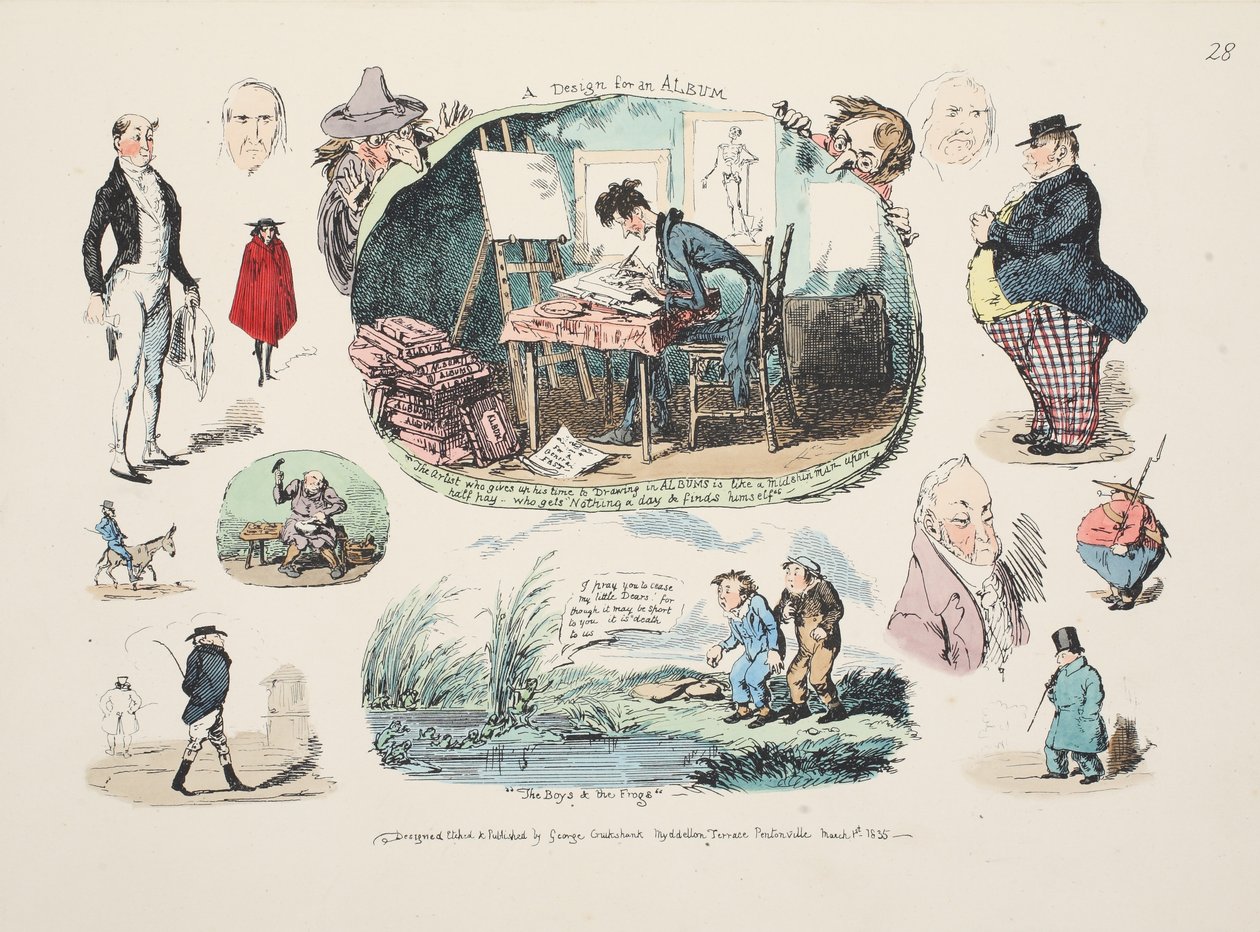 Suunnittelu albumille, pubille. 1835 (käsinvärinen kaiverrus) tekijältä George Cruikshank