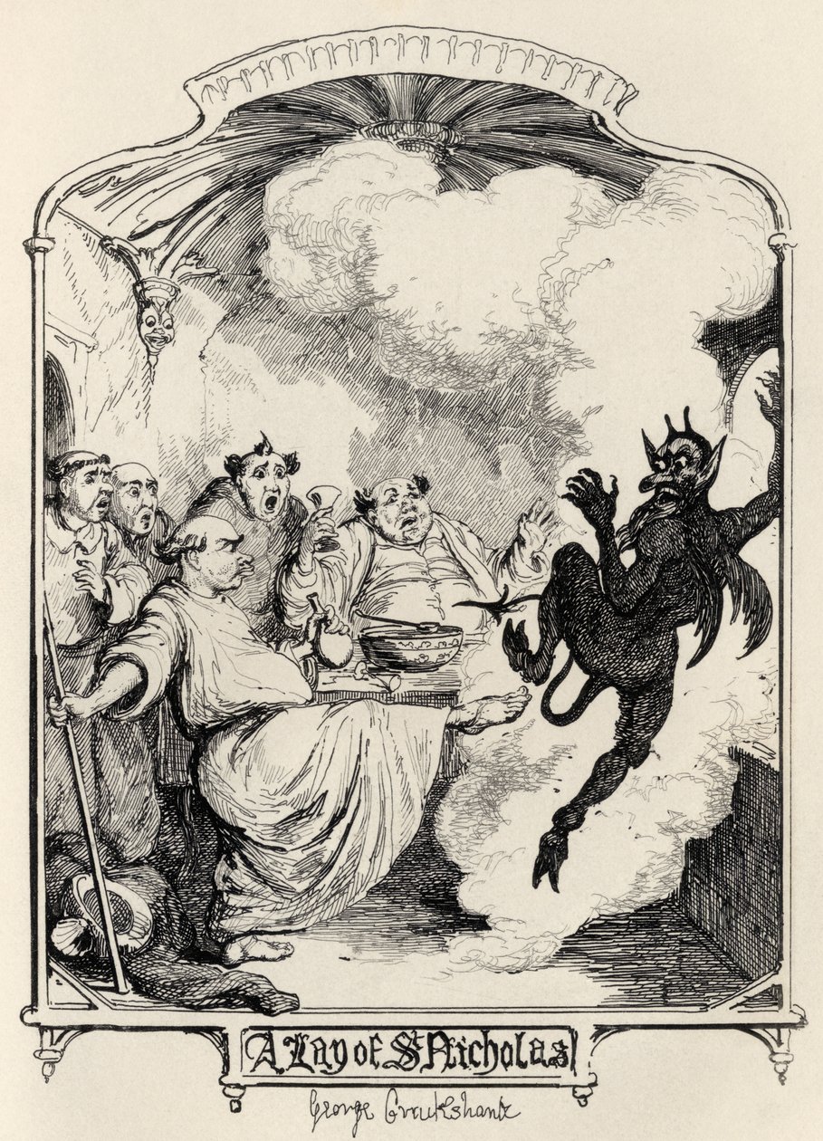 A Lay of St. Nicholas, Thomas Ingoldsbyn teoksesta "The Ingoldsby Legends", julkaisija Richard Bentley und Son, 1887 tekijältä George Cruikshank