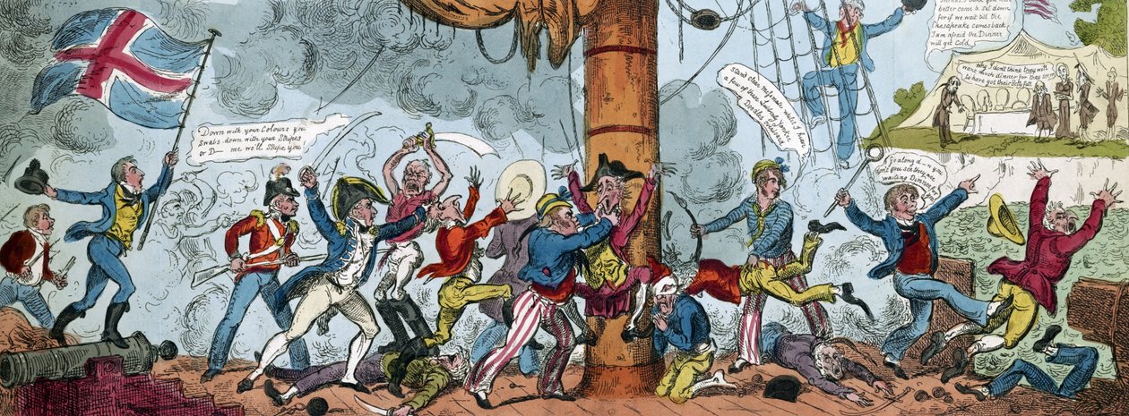 Sarjakuva, joka kuvaa brittiläistä boarding Partya, 1813 tekijältä George Cruikshank