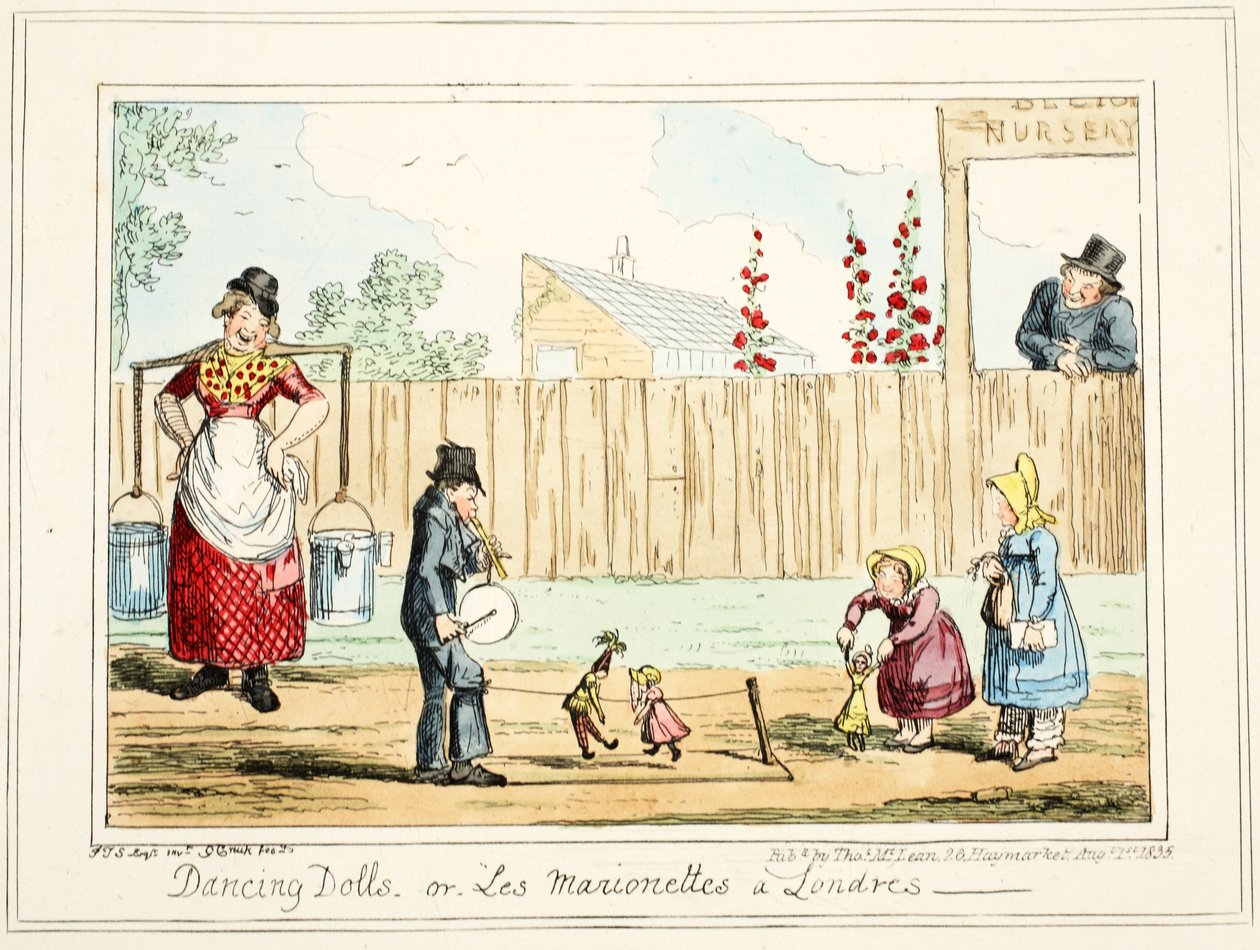 Dancing Dolls tai "Les Marionettes a Londres", 1835 (käsinvärinen kaiverrus) tekijältä George Cruikshank