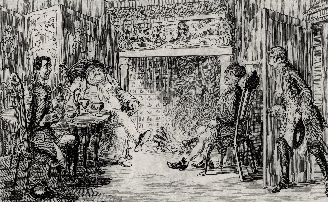 Francis Osbaldistone Squire Inglewoodissa, piirros Sir Walter Scottin (1771-1832) "Rob Roysta", julkaistu 1842 tekijältä George Cruikshank