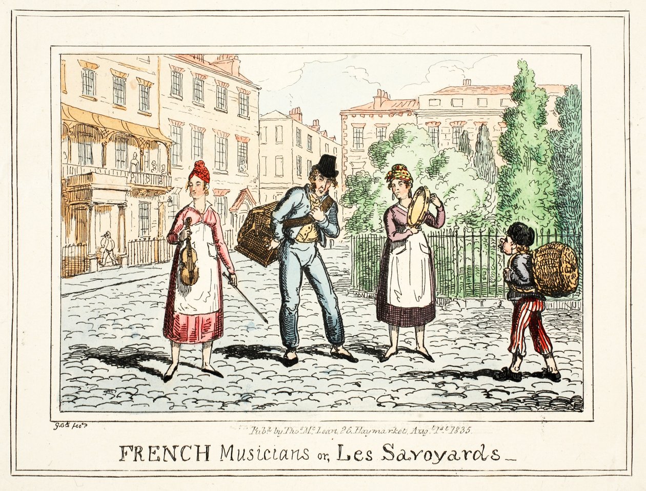 Ranskalaiset muusikot, tai "Les Savoyards", 1835 (käsinvärinen kaiverrus) tekijältä George Cruikshank