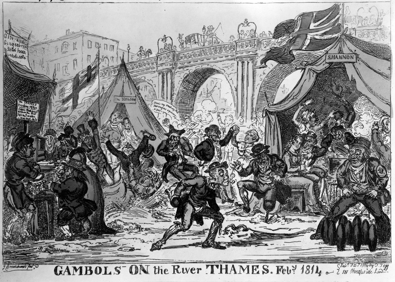 Gambolit Thames-joella, 1814 (käsinvärinen etsaus) tekijältä George Cruikshank