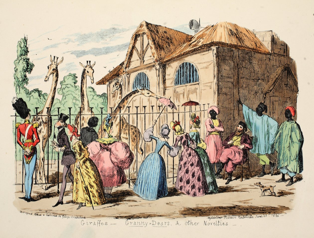 Kirahvit - Granny Dears ja muita uutuuksia, pub. 1886 (käsinvärinen kaiverrus) tekijältä George Cruikshank