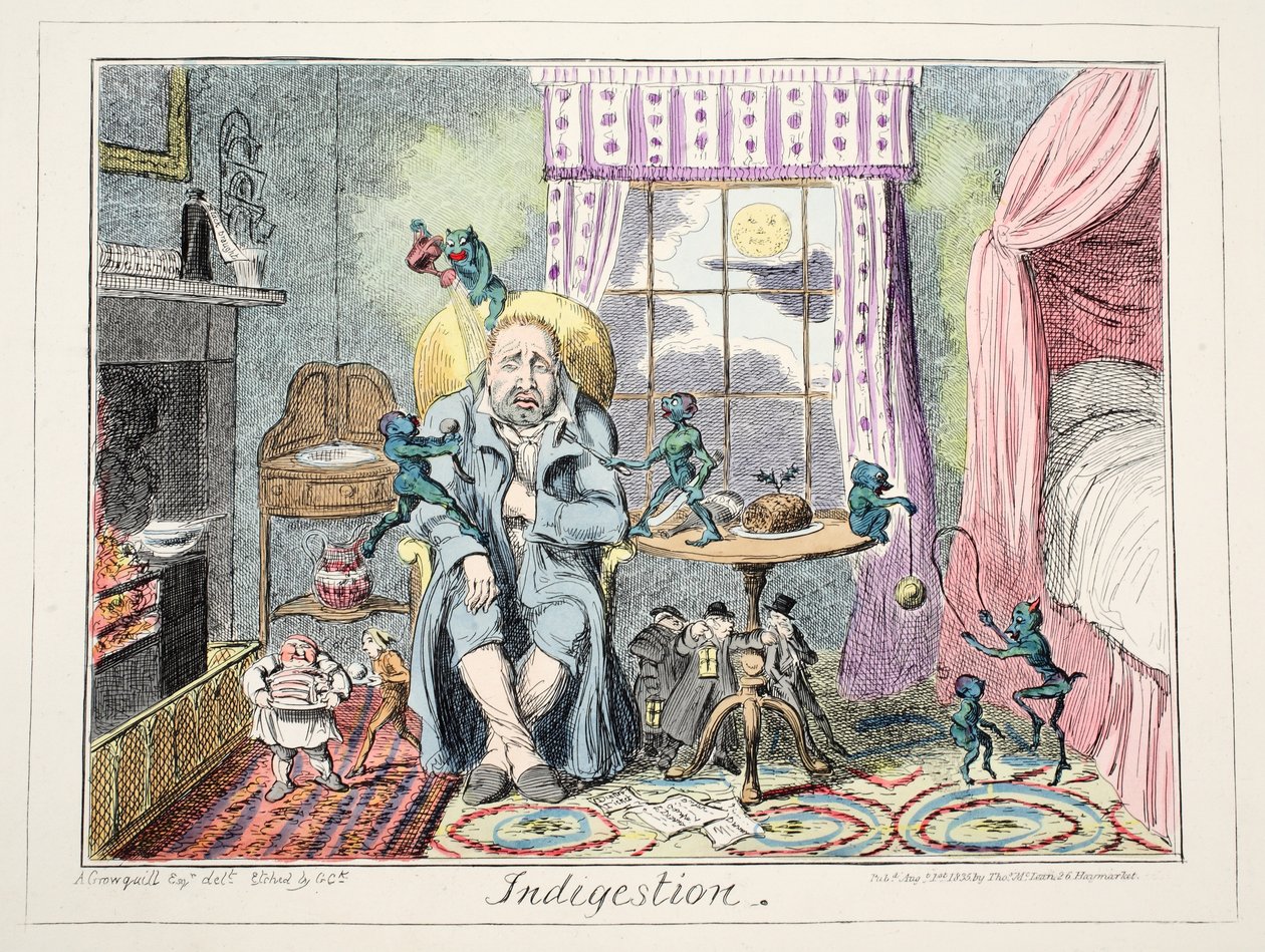 Ruoansulatushäiriöt, 1835 (käsinvärinen kaiverrus) tekijältä George Cruikshank