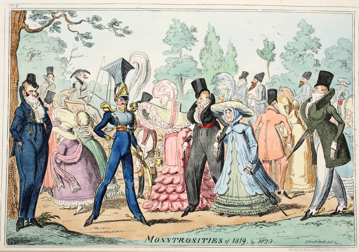 Monstrosities of 1819 & 1820, pub. 1835 (käsin väritetty kaiverrus) tekijältä George Cruikshank