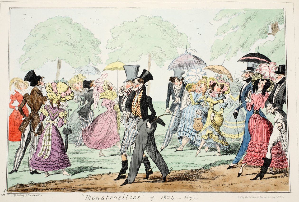 "Monstrosities" vuodelta 1824, 1835 (käsinvärinen kaiverrus) tekijältä George Cruikshank
