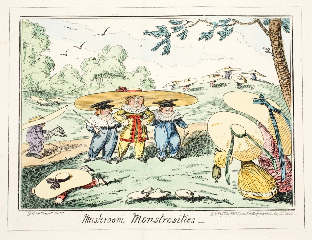 Mushroom Monstrosities, pubi. 1835 (käsinvärinen kaiverrus) tekijältä George Cruikshank
