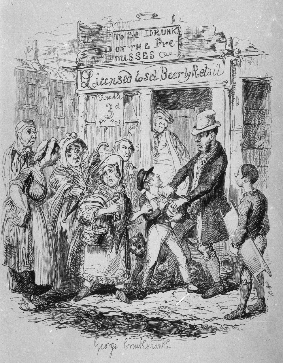 Oliverin rakastavat ystävänsä väittävät Charles Dickensin (1812-70) 1838:n "Oliver Twistin seikkailuista" tekijältä George Cruikshank