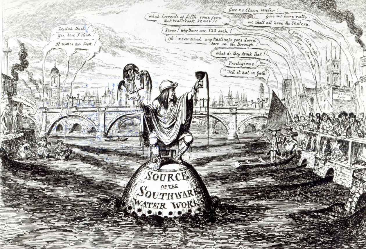 Satiirinen sarjakuva Southwark Water Companysta, 1832 tekijältä George Cruikshank