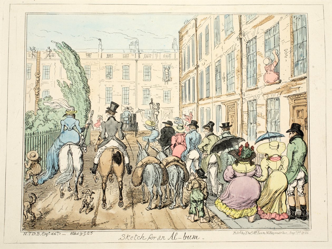 Luonnos Al-bumille, pub. 1835 (käsin väritetty kaiverrus) tekijältä George Cruikshank