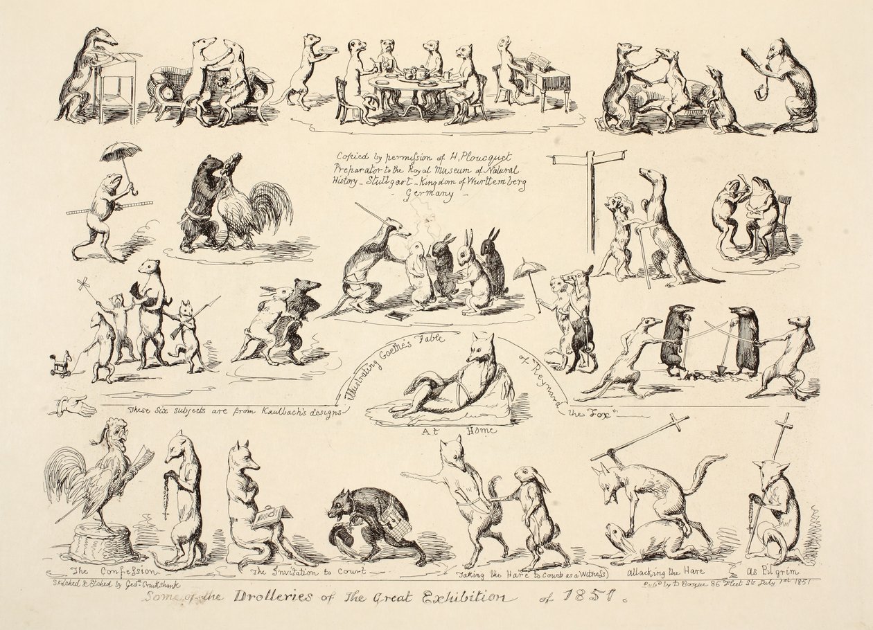 Jotkut Drolleries of the Great -näyttelystä, pubi. 1851 tekijältä George Cruikshank
