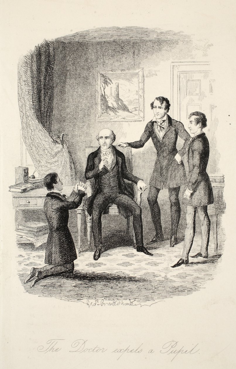 Tohtori karkottaa oppilaan, Frank Fairleigh tai Kohtauksia yksityisen oppilaan elämästä, pubi. noin 1870 tekijältä George Cruikshank