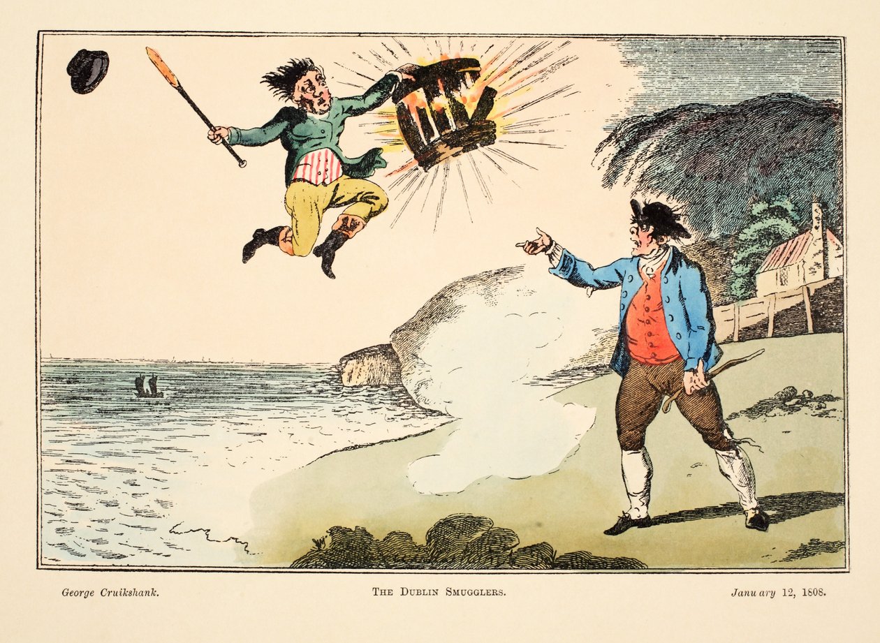 The Dublin Smugglers, 1808 (käsinvärinen kaiverrus) tekijältä George Cruikshank