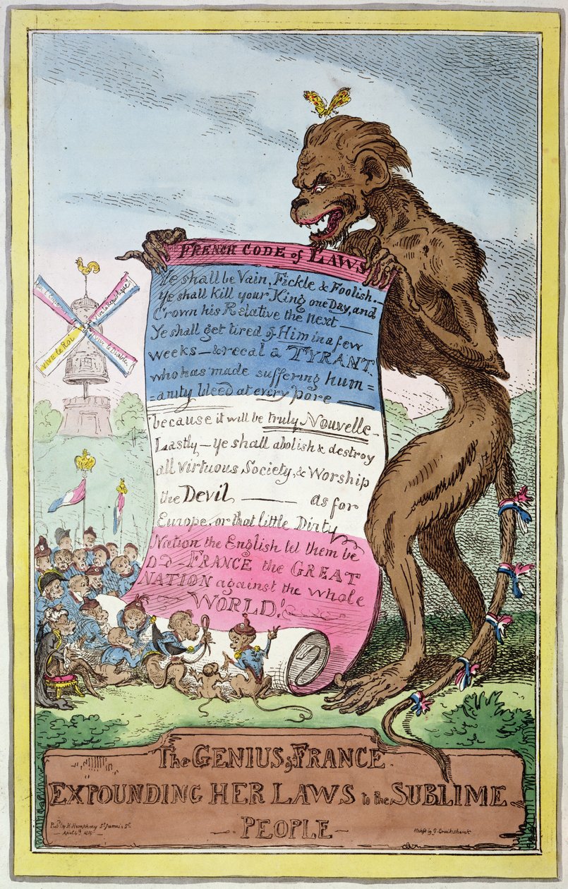 Ranskan nero, 4. huhtikuuta 1815 (värillinen litho) tekijältä George Cruikshank