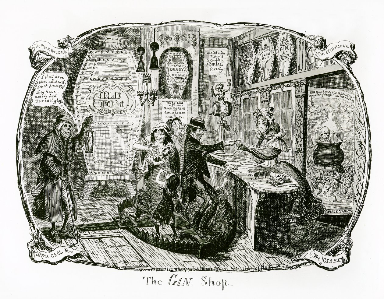 Gin Shop, 1829 tekijältä George Cruikshank