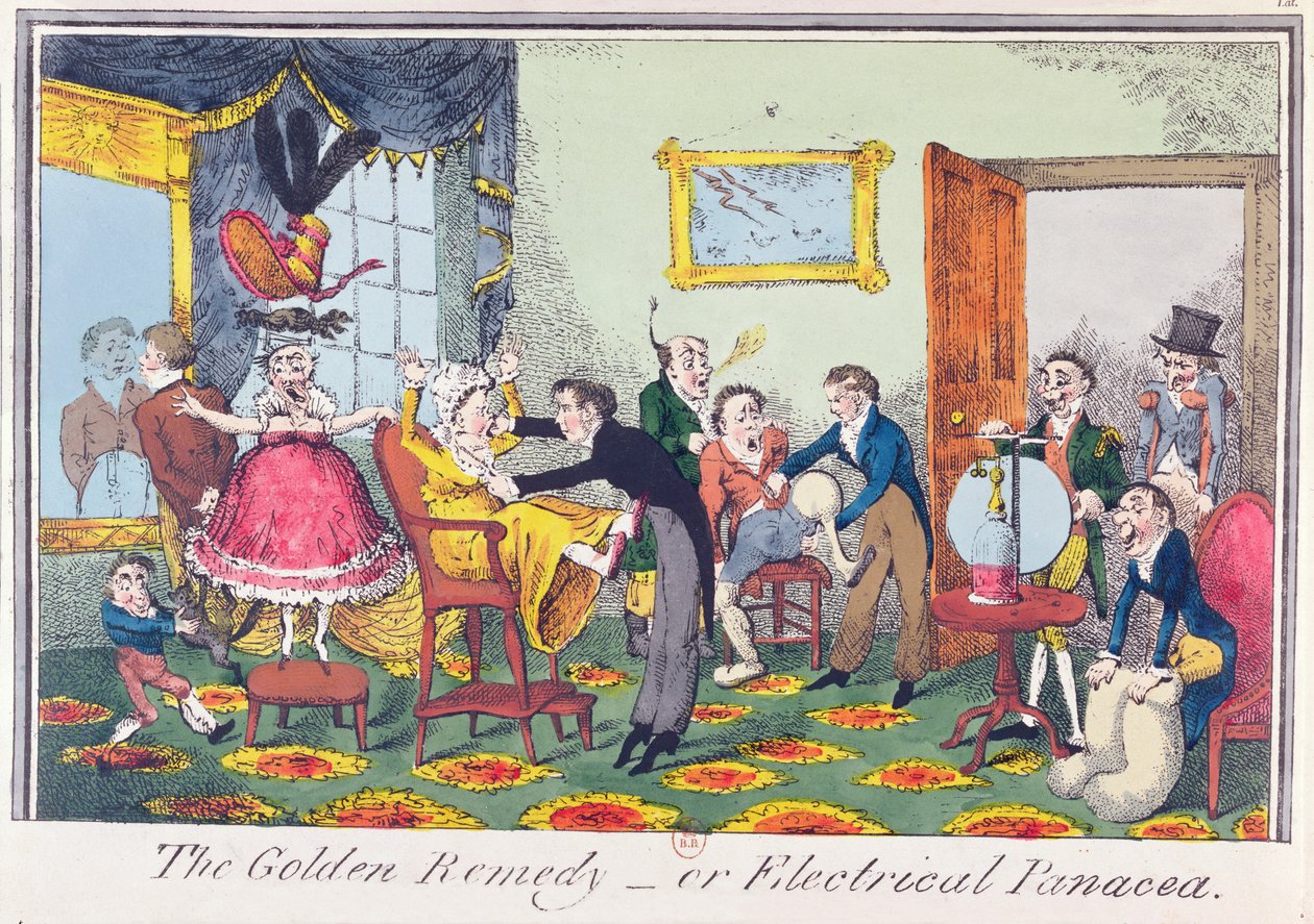 Kultainen lääke tai sähköinen ihmelääke, 1818 (värillinen etsaus) tekijältä George Cruikshank