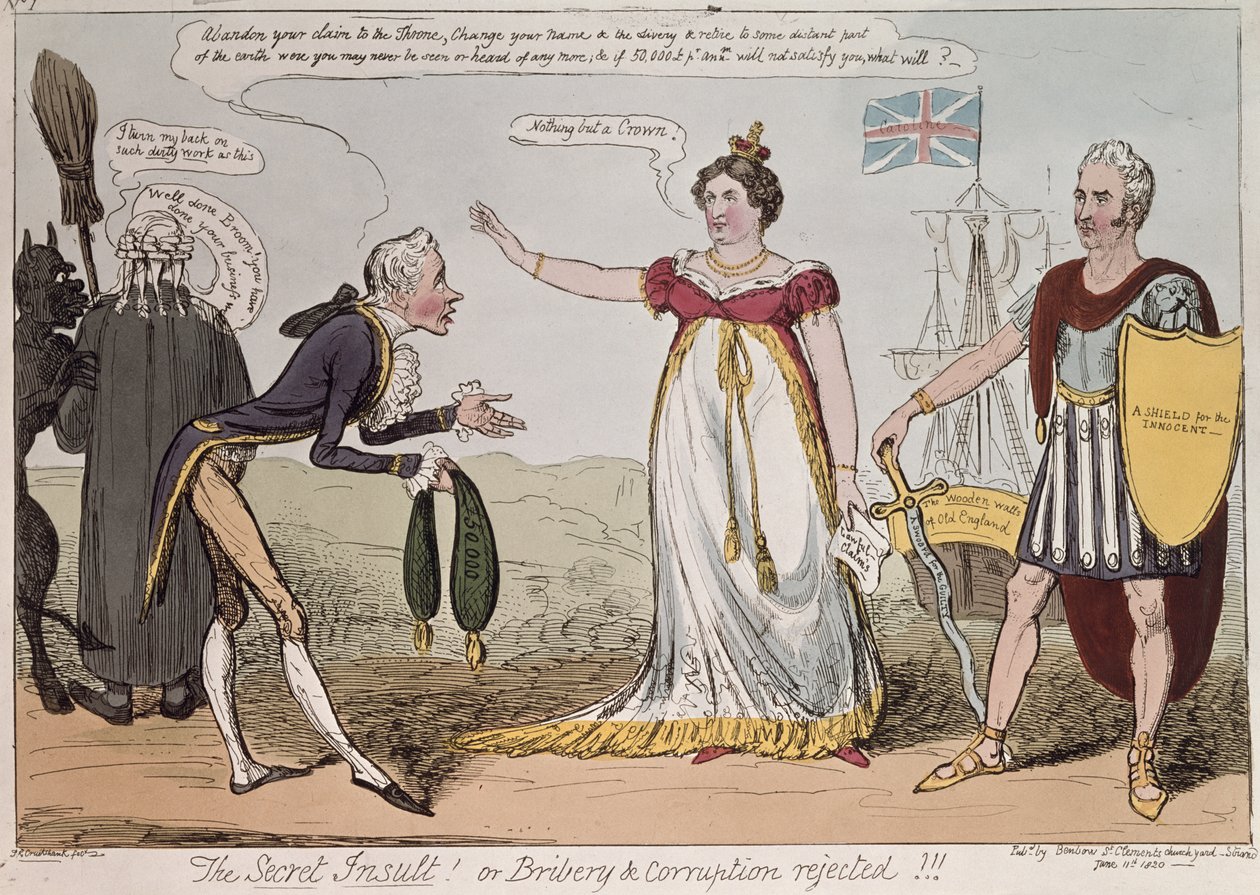 The Secret Insult or Bribery and Corruption Rejected, julkaisija Benbow, 1820 tekijältä George Cruikshank