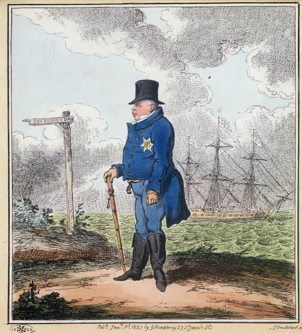 The Way to Bushey, 1820 (käsinvärinen kaiverrus) tekijältä George Cruikshank