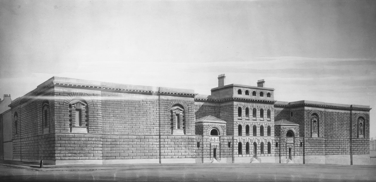 Newgate Gaol: Korkeus, piirustus (bw negatiivinen) tekijältä George Dance