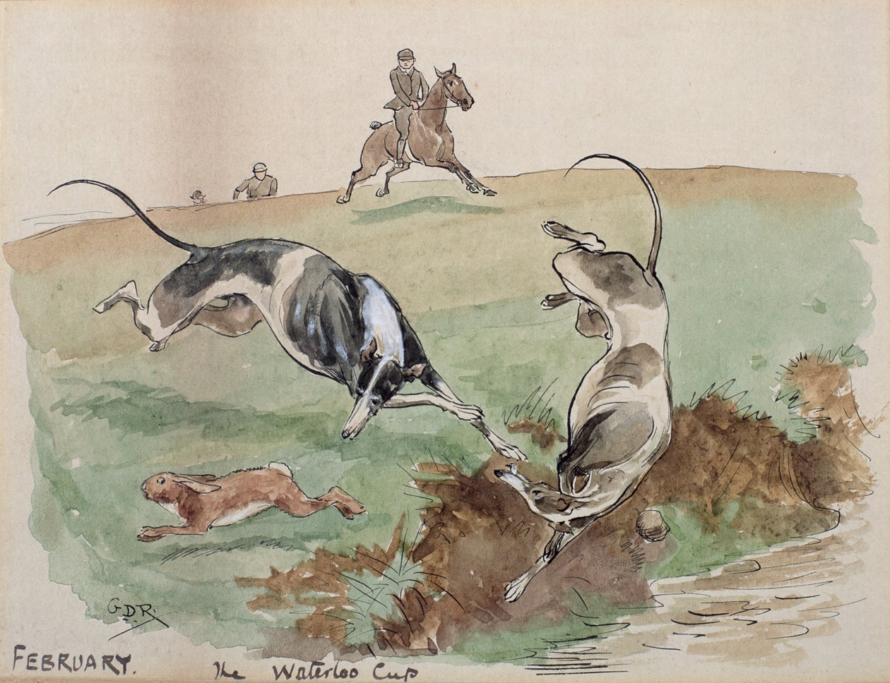 Helmikuu: Coursing (kynä, muste ja wc paperilla) tekijältä George Derville Rowlandson