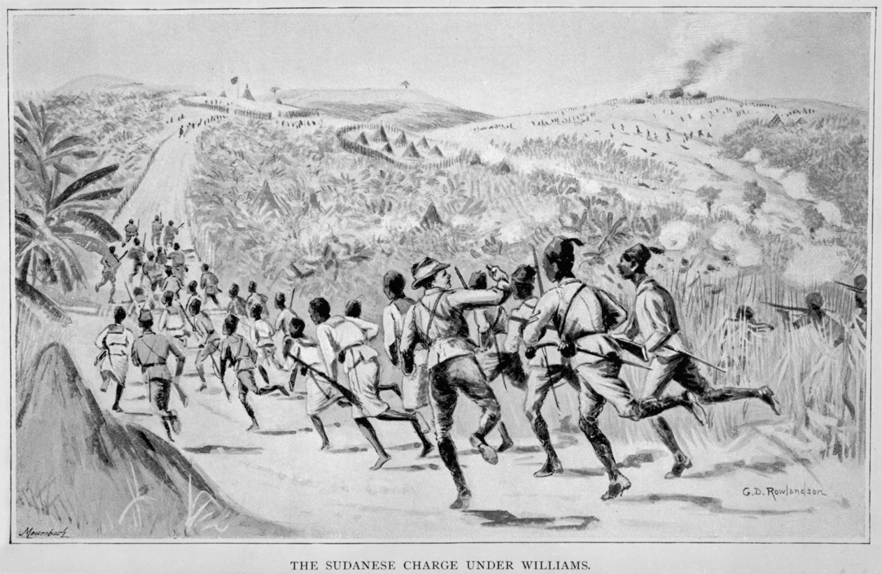 Sudanilainen syyte Williamsin alla, teoksesta The Rise of Our East African Empire, Lord Frederick J.D. Lugard, 1893 tekijältä George Derville Rowlandson