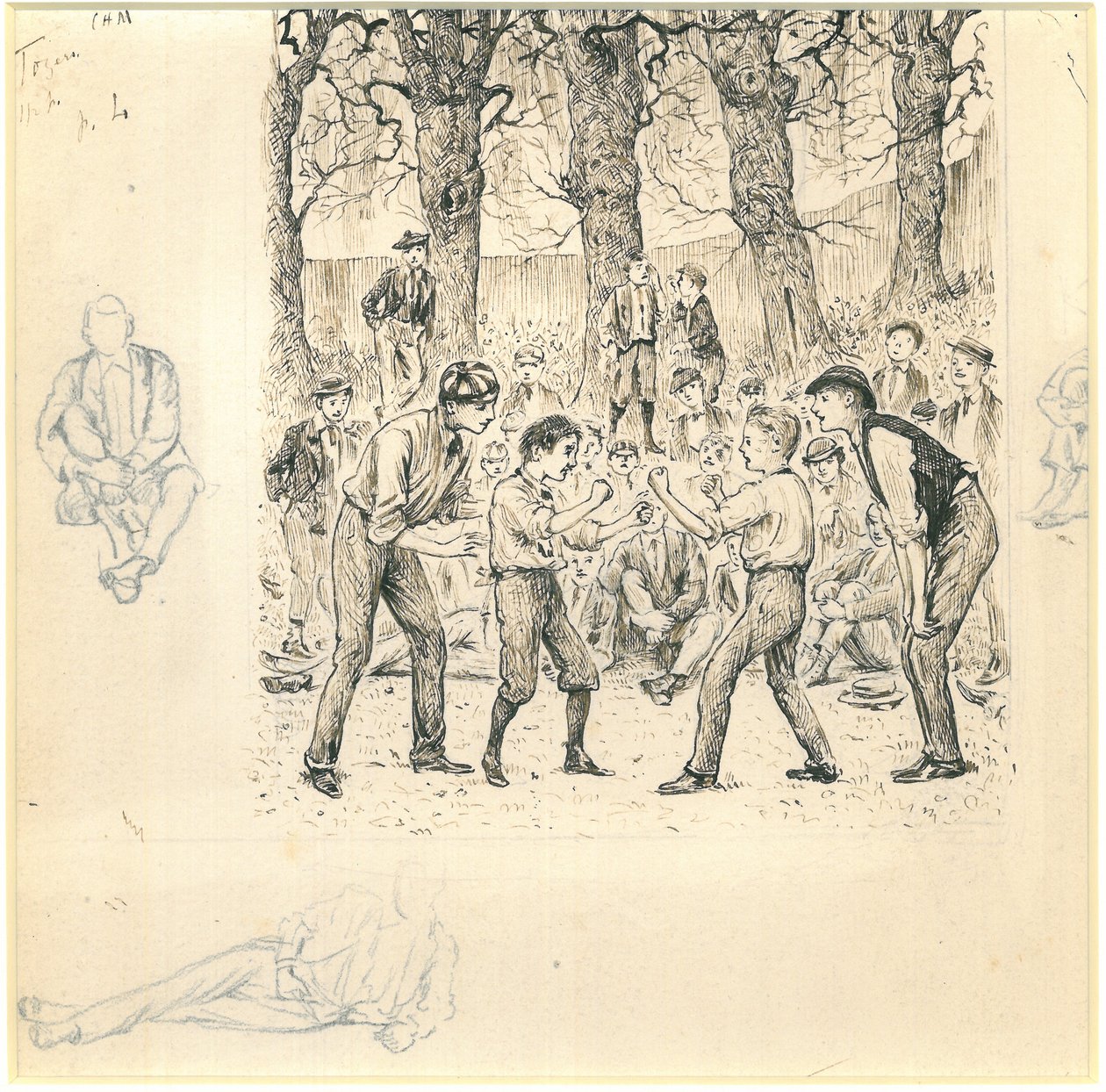 School Boys Fighting (kynä ja muste kynällä paperille) tekijältä George du Maurier